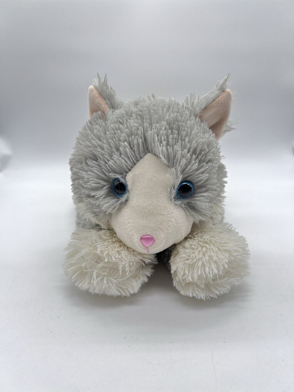 Warmies Cat Plush Heatable Microwavable Stuffed Animal Toy Grey Blue Eyes 15”